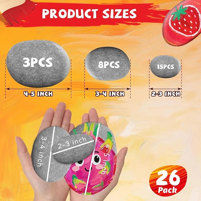ReePlan 26PCS Rocks for Painting, 3 Sizes Flat River Rocks for Painting - Image 2