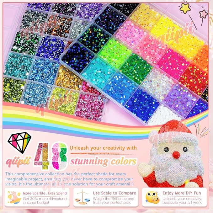 qiipii 48 Color 4mm Jelly AB & Crystal Colorful Resin Rhinestones - Image 3