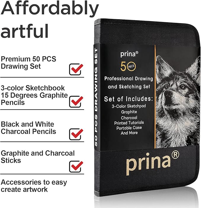 Prina 50 Pack Drawing Set Sketch Kit, Sketching Supplies - Image 3