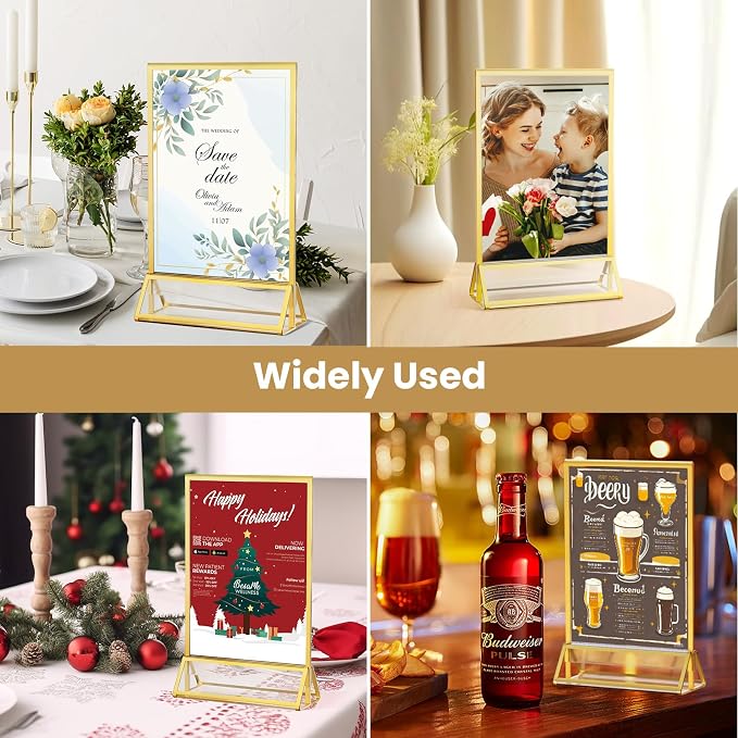 Acrylic Sign Holder 4X6 Double-Sided Gold Picture Frames ，6 Pack | Acrylic - Image 7