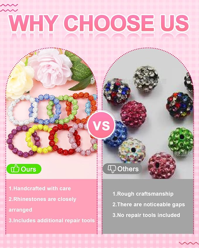 FIVEIZERO 200PCS 10mm Rhinestone Beads Kit, 15 Colors | 2mm Holes, Sparkly Clay - Image 4