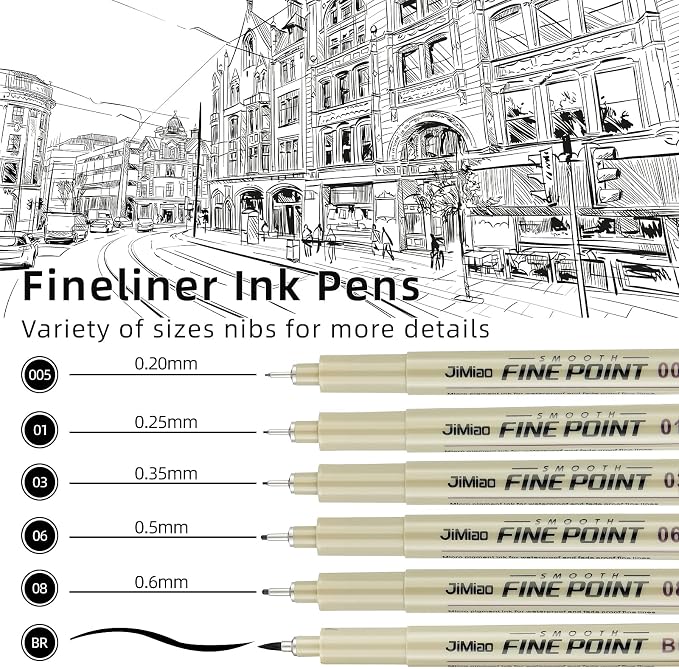 Qionew Micro Fineliner Pens, 6 Pack, Study Supplies, artist illustrations - Image 2