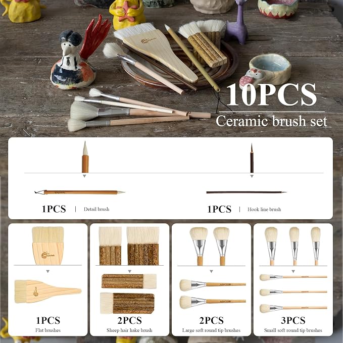 Glaze Brushes Pottery Tools, Different Shape Wool Soft Bristle - Image 7
