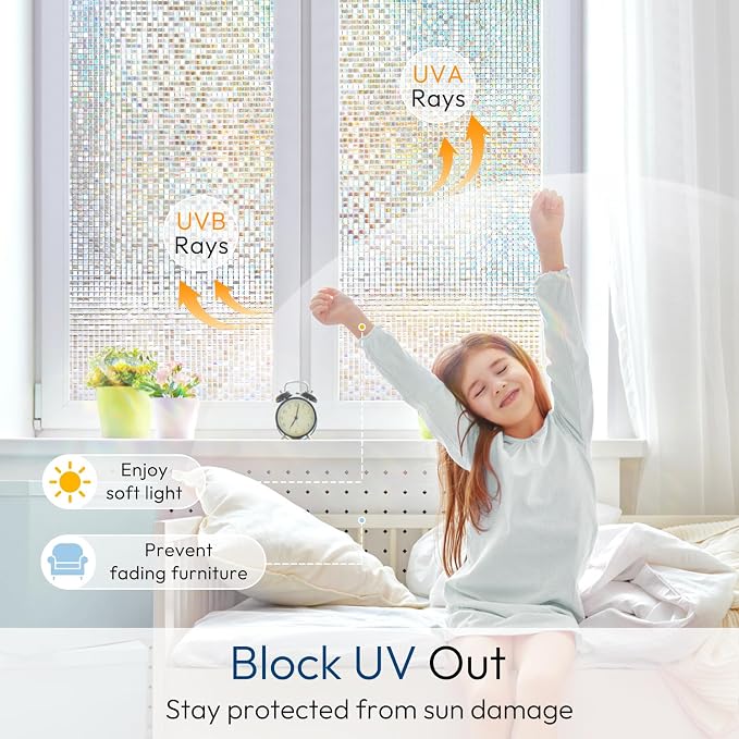 rabbitgoo Window Privacy Film, Mosaic Stained Glass Film, 23.6" x 157.4" | - Image 5