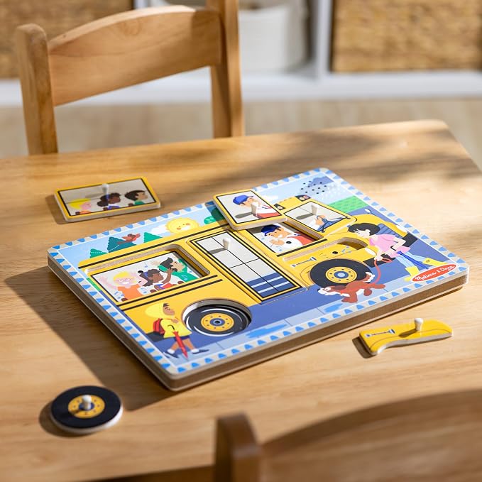 Melissa & Doug The Wheels on The Bus Song Puzzle – 8-Piece Wooden Peg Puzzle - Image 9