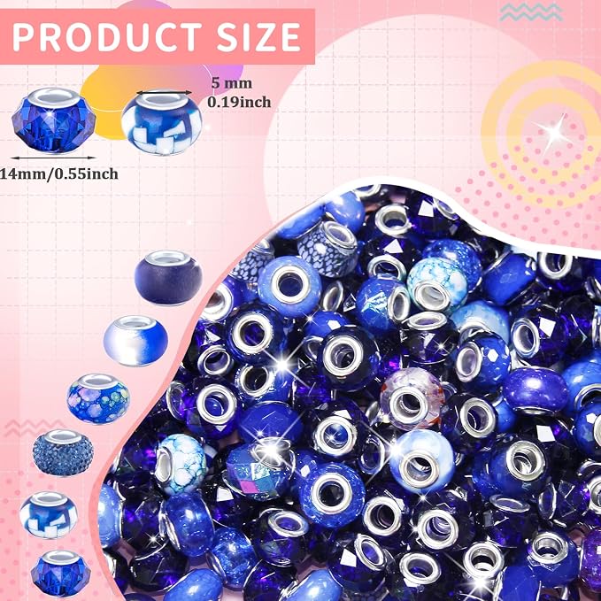 60Pcs Large Hole Beads Spacer Beads Dark Blue Assorted European Craft Big Beads - Image 2