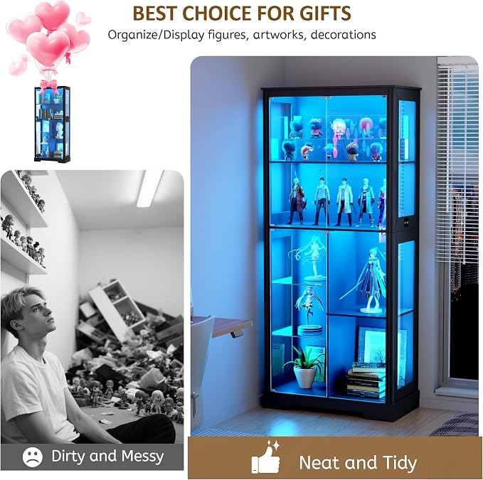71” Display Cabinet with Glass Doors, LED Curio Cabinet with 3 Lights - Image 7
