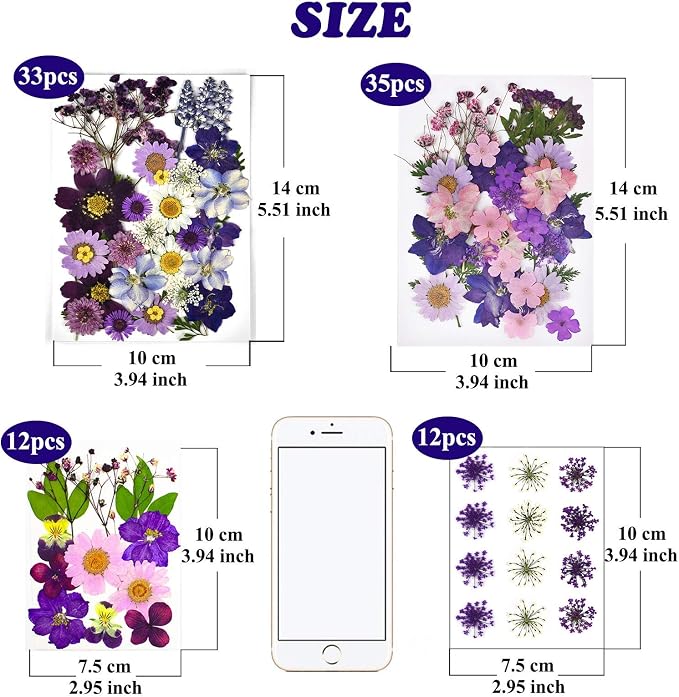 92 Pcs Purple Dried Pressed Flowers Real Natural Leave Petals - Image 7