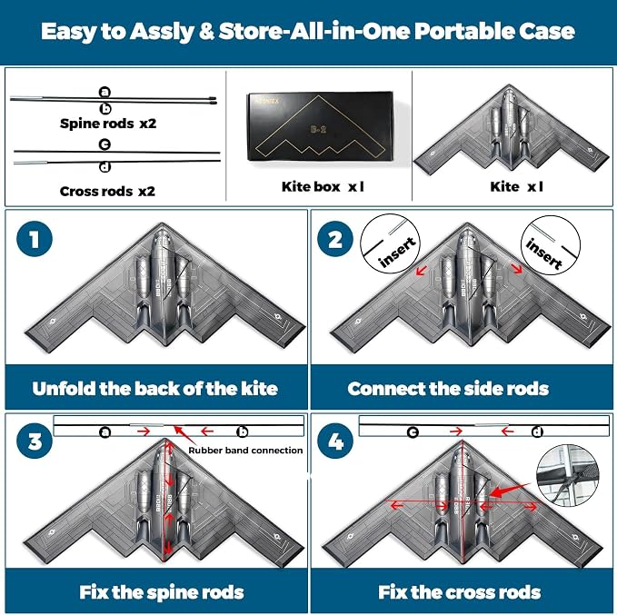 B2 Model Airplane Kite, Large Easy to Fly Kites Adults, 300FT String Reel - Image 5