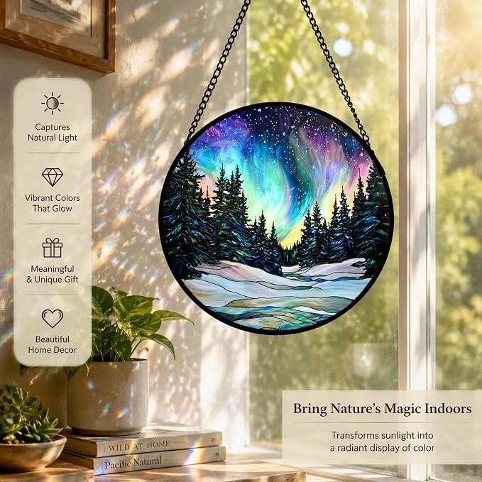 Northern Lights Acrylic Suncatcher Faux Stained Glass Window Hanging 9.8" | - Image 6
