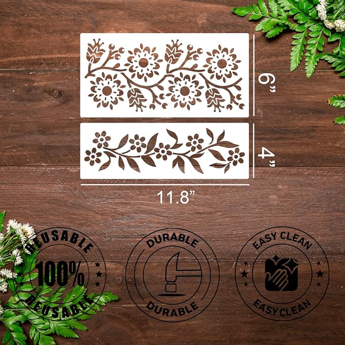 Floral Border Corner Stencils for Crafts Reusable Folk Art Stencil Mexican - Image 2