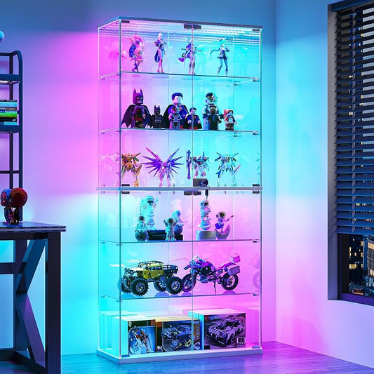 Dystler 6-Tier Glass Display Cabinet, RGB LED Lights by CraftYourIdealHomeLife