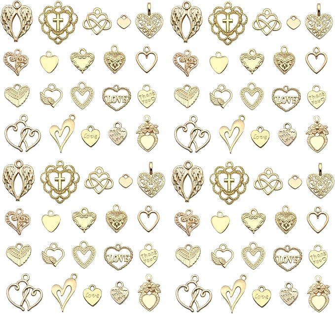 WOCRAFT 60pcs KC Gold Heart Valentine's Day Wedding Charms Bracelet Charms by WOCRAFT
