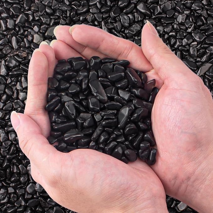 0.88 Lb Black Obsidian Natural Tumbled Healing Crystal Chips Bulk, Aquarium by EZEELAI