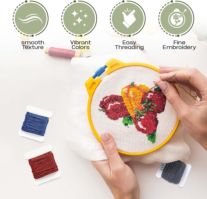 Embroidery Floss Kit 108 Colors 99 Cotton 9 Metallic Threads On Plastic Bobbins - Image 3