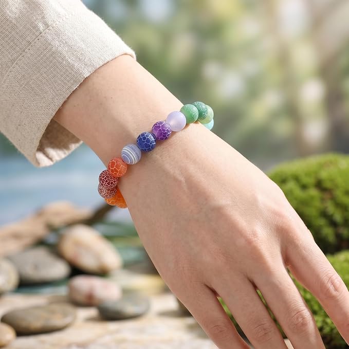 48pcs Natural Matte Rainbow Oxidized Gemstone Beads，8mm Frosted Round Loose - Image 6