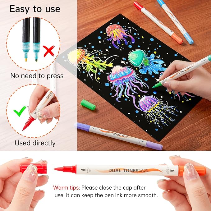 Shuttle Art 120 Colors Dual Tone Acrylic Paint Markers, 60 Pack Acrylic Paint - Image 6