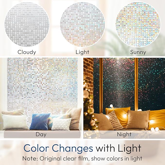 rabbitgoo Window Privacy Film, Mosaic Stained Glass Film, 23.6" x 157.4" | - Image 4