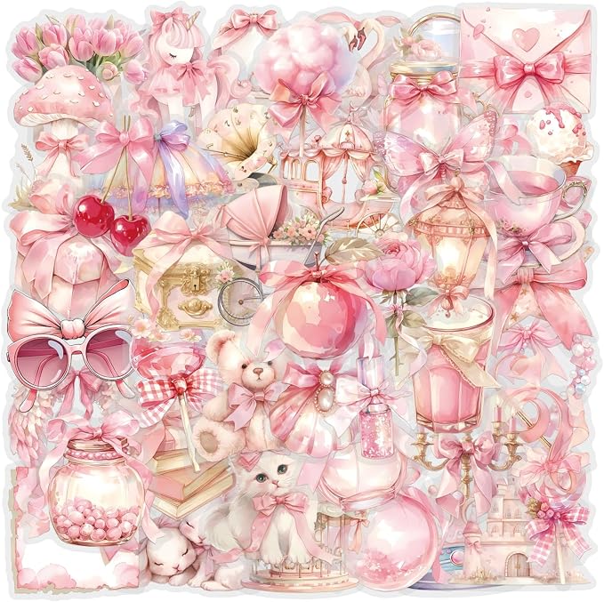 60 Pcs Clear PET Pink Coquette Aesthetic Stickers by Unknown
