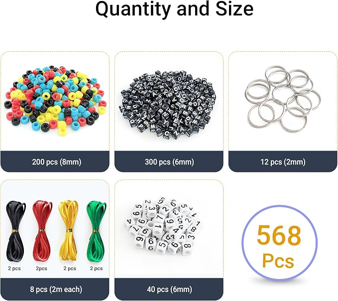 BIGCOMER 568Pcs DIY Bead Keychain Making Kit – Alphabet Letter Beads & Key - Image 2