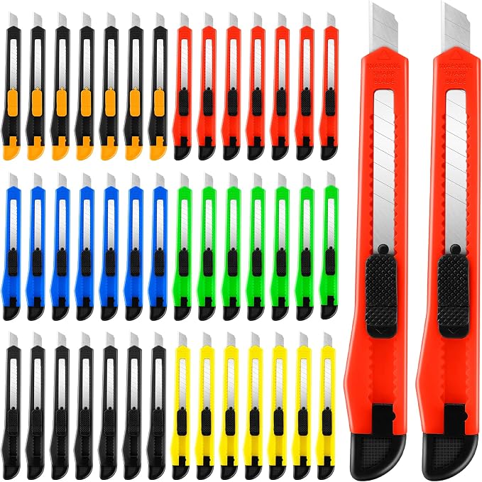 42 Pack Box Cutter Retractable, 9MM Snap-Off Blade Utility Knife by TIFICAL