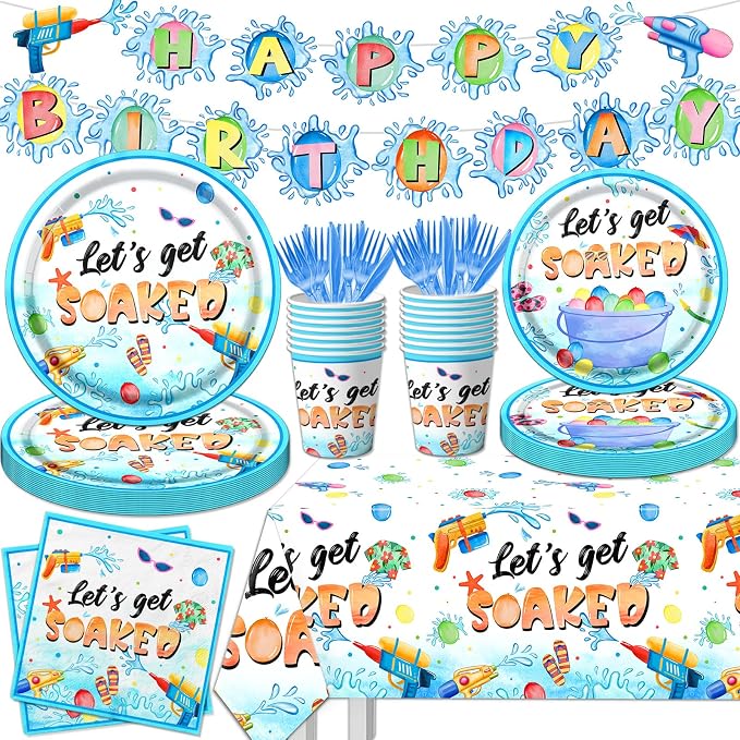 Summer Party Decorations, Include Plates and Napkins, Tablecloth, Banner by CMUSKO