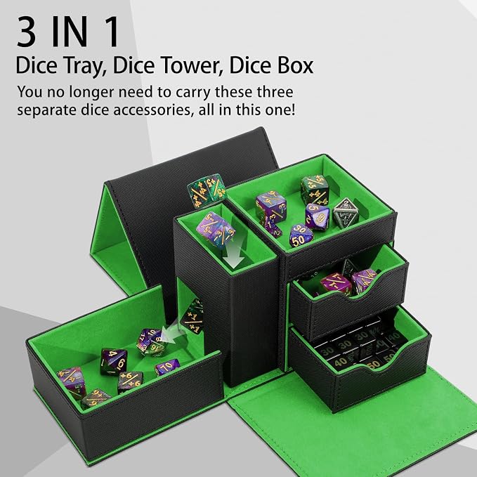 Dice Tray & Dice Tower Storage Box, 3 in 1 Dice Holder Case, Leather Magnetic - Image 2