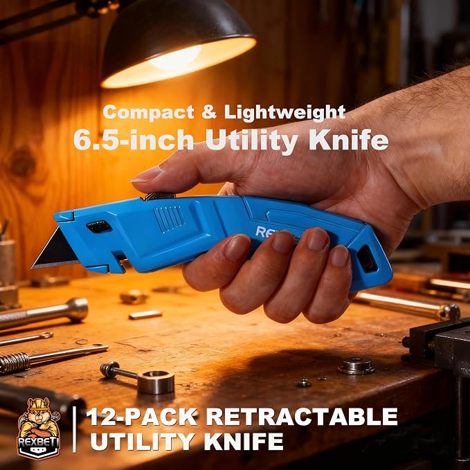 REXBETI 12 Pack Utility Knife Retractable Box Cutter, 4 Color Heavy Duty - Image 7
