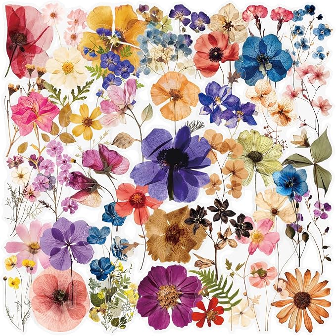 50PCS Transparent Flora Scrapbook Stickers, Vintage Aesthetic Flowers Sticker by Unknown