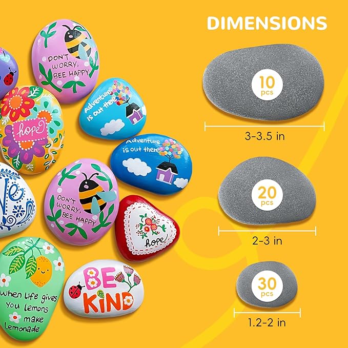 Simetufy 30 River Rocks for Painting 1.2-3.5 inch, Natural Stones, Smooth & - Image 2