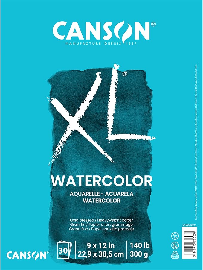 Canson XL Series Watercolor Paper Pad, 30 Sheets/Pad, 6 Pads | Cold Press by Canson