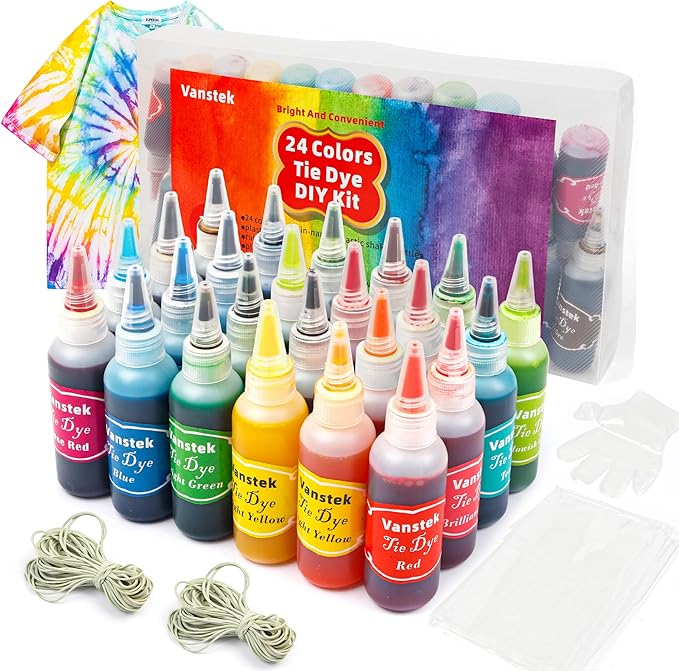Vanstek Tie Dye Kit, 24 Colors Tie Dye Shirt DIY Fabric Dye by Vanstek