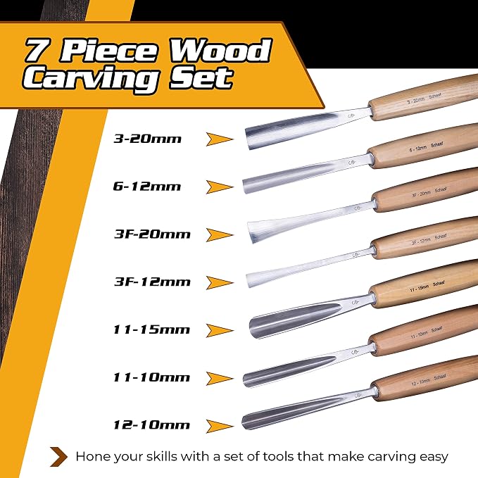 Schaaf Tools Hand-Sharpened Wood Carving Tools Set of 7 Chisels and Gouges - Image 4