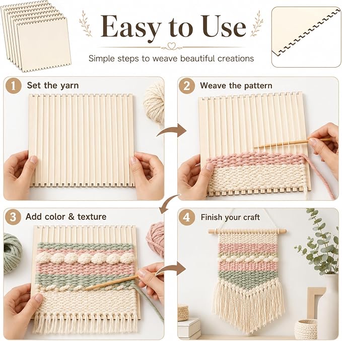 Minatee 36 Pcs Beginners Wooden Loom Notched Weaving Loom Basket Weaving Tools - Image 4