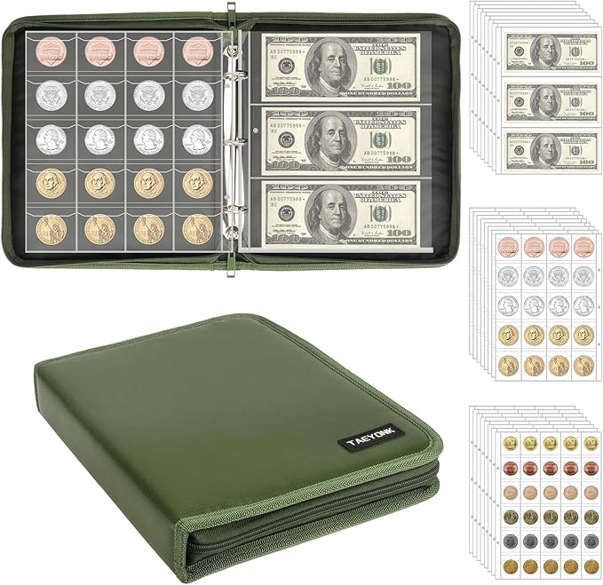 Coin Collection Book Holder for Collectors, 520 Pockets Fireproof Coins by TAEYONK