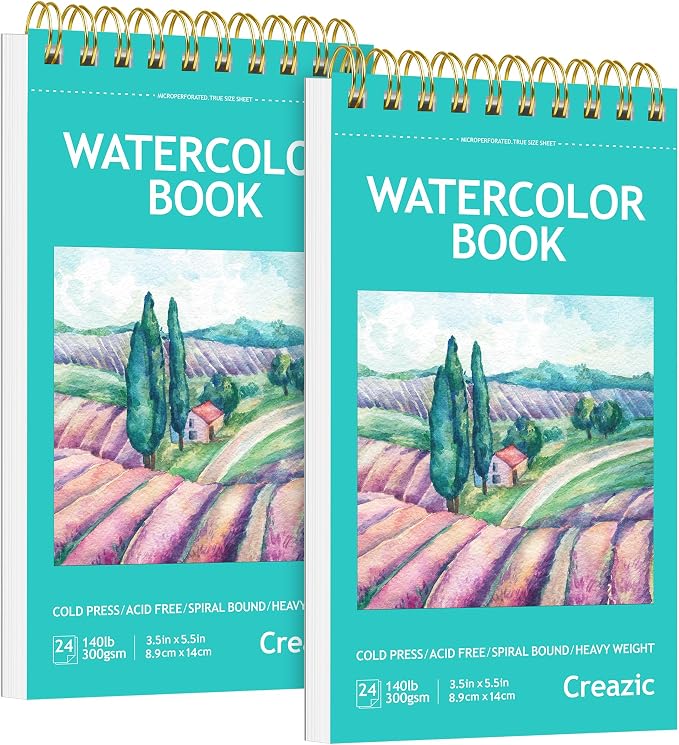 2-Pack Small Watercolor Sketchbook, 3.5" x5.5”, Spiral Bound by Unknown