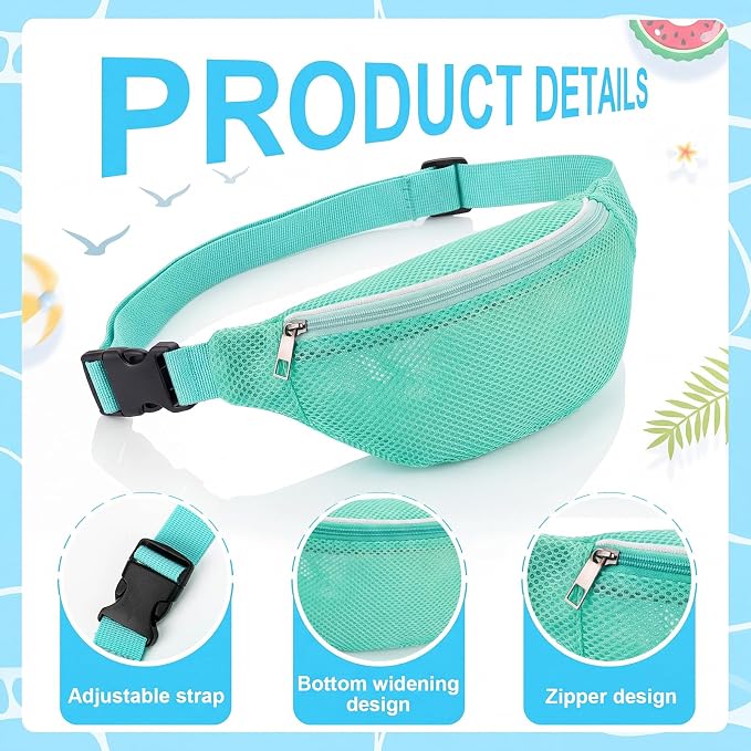 Hsei 2 Pcs Mesh Shell Bags for Beach Shelling Seashell Collecting Fanny Pack - Image 2