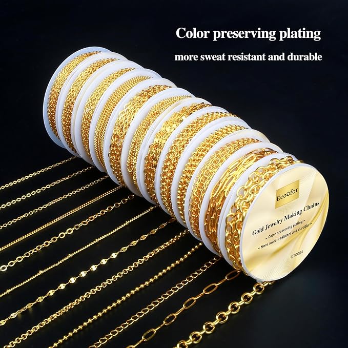 Ecoofor Gold Necklace Chains for Jewelry Making, 95.1 Feet 12 Rolls Jewelry - Image 4