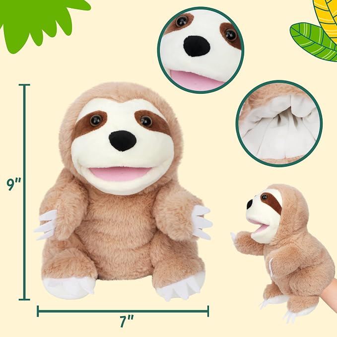Easfan Sloth Hand Puppet with Movable Mouth Interactive Storytelling Cute Soft - Image 2