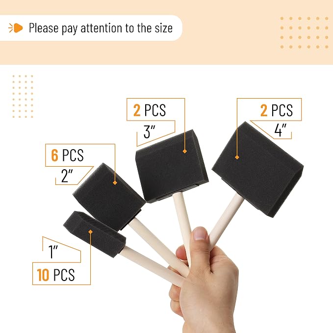 Bates- Foam Paint Brushes, 20 Pack, Wooden Handle | Sponge Brushes - Image 3