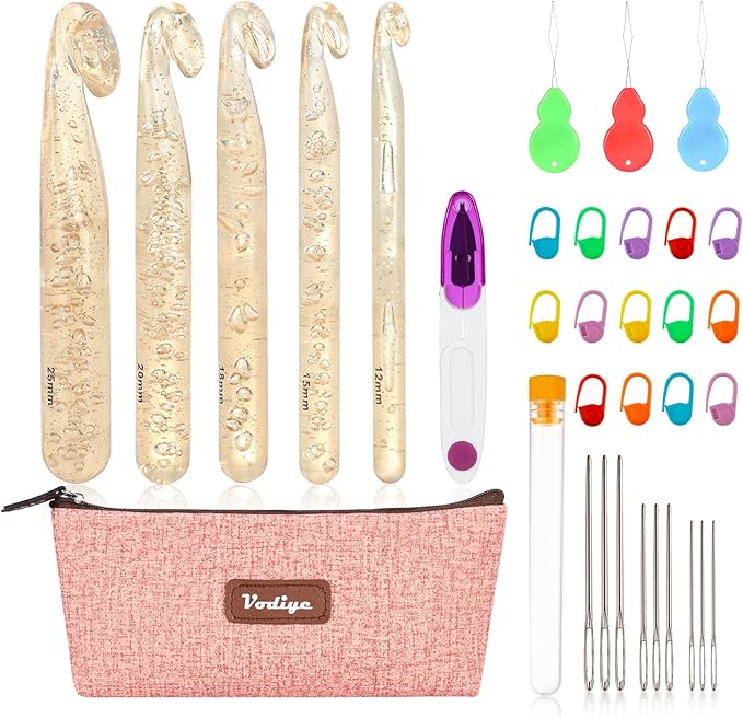 Vodiye 5 Sizes Large Crochet Hooks 12mm-25mm, Ergonomic Crochet Hook Set by Vodiye