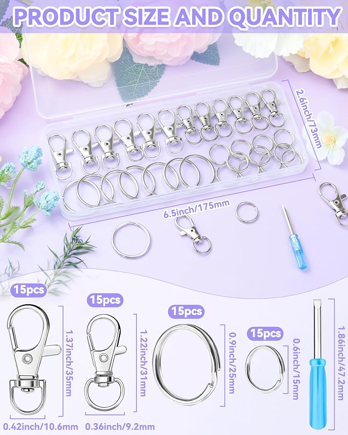 FIVEIZERO 60PCS Silver Swivel Snap Hooks and Key Rings Kit, Lobster Clasps - Image 2