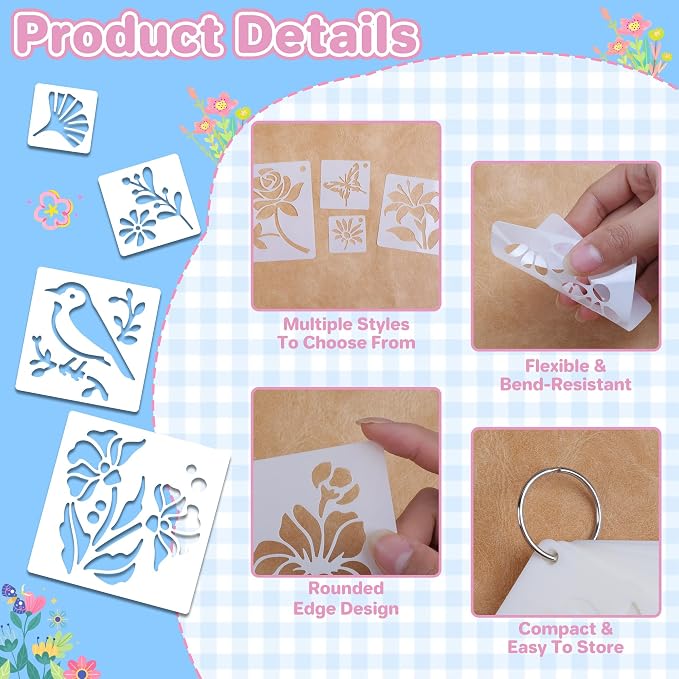 100Pcs Flower Stencils 4 Sizes 1.5/2/3/4 Inch Reusable Floral Drawing Templates - Image 3