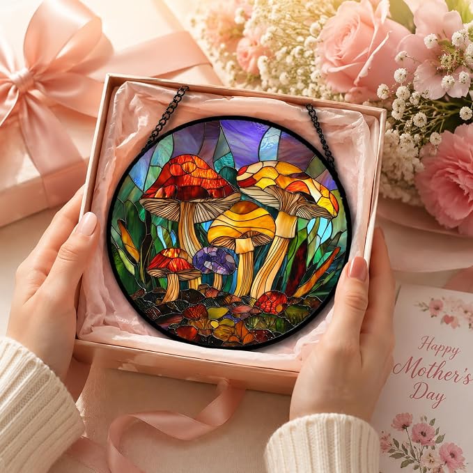 Jungle Mushrooms Acrylic Suncatcher Faux Stained Glass Window Hanging 9.8" | - Image 3