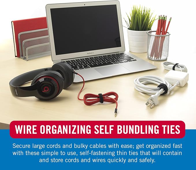 VELCRO Brand ONE-WRAP Cable Ties, 8 x 1/2" Black Cord Organization Straps - Image 3