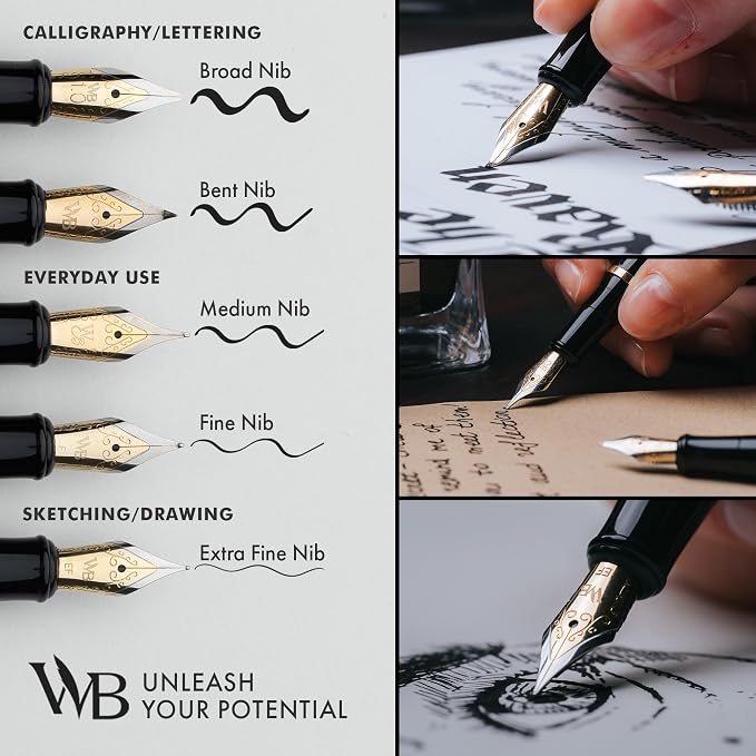 Wordsworth & Black Fountain Pen Kit, 18K Medium Gold Nib, Includes 24 Ink - Image 4