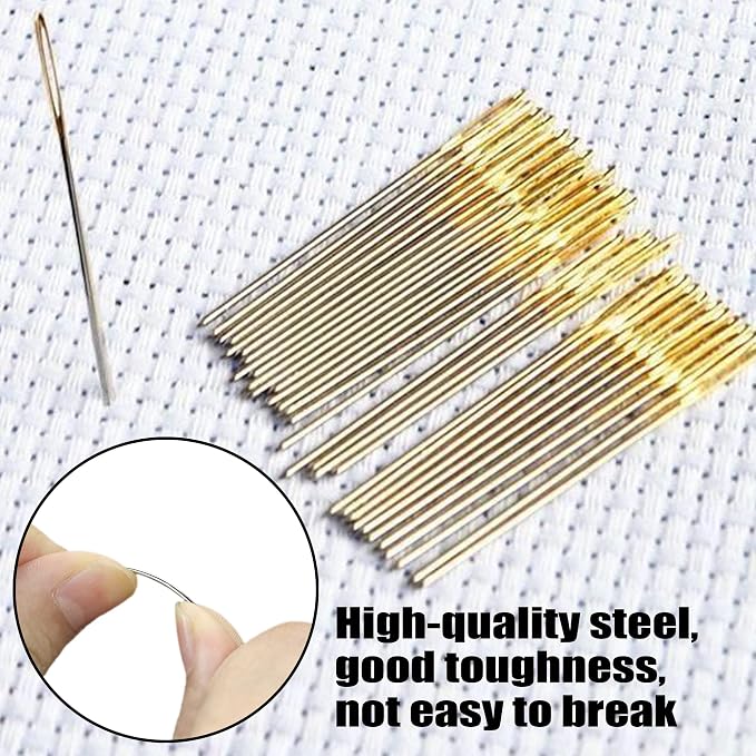 90pcs Cross Stitch Needles +2 Needle Threader Golden Color Large Eyes Cross - Image 4