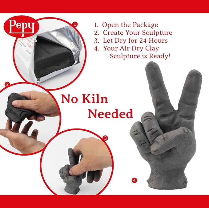 Pepy Premium European Air Dry Modeling Clay Black 2.2 lb Bar - Image 3