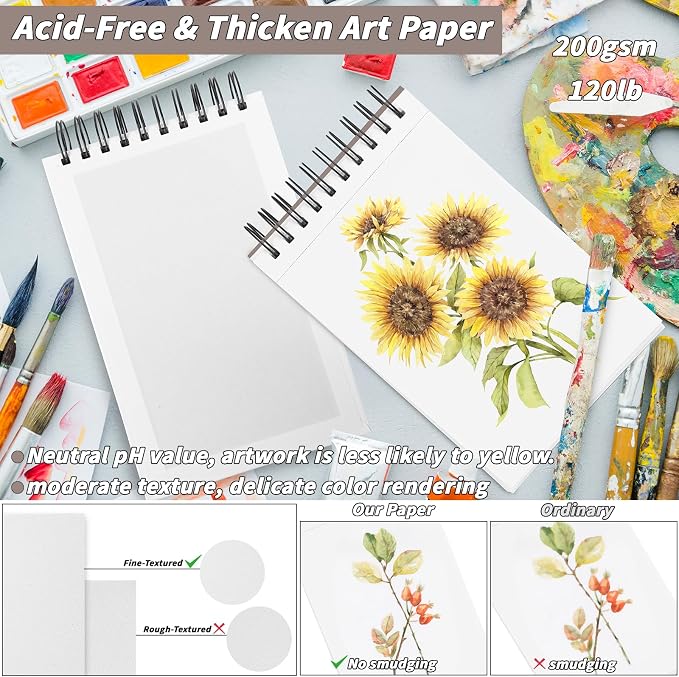 10 Pack 600 Sheets Heavyweight Sketchbook 5.5" x 8.5" 200GSM Very Thick Mixed - Image 3