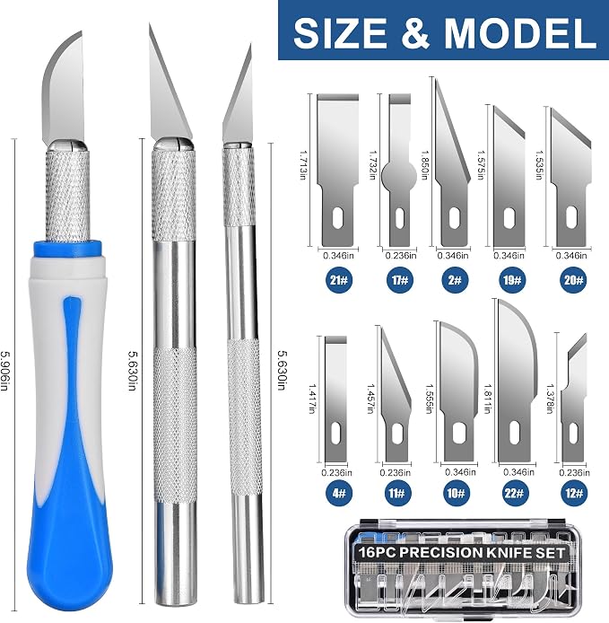 16 Pcs Premium Precision Craft Knife Set, 10 Replaceable Carbon Steel Blades - Image 2